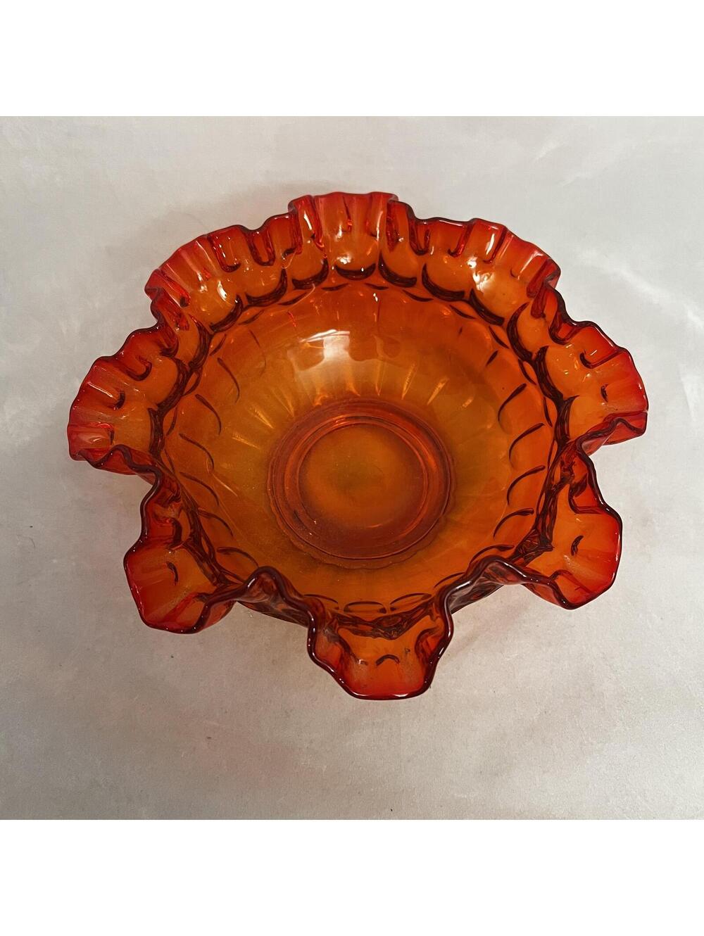 Vintage Orange Ruffled Glass Bowl - A Splash of Sunshine! - Picture 2 of 4